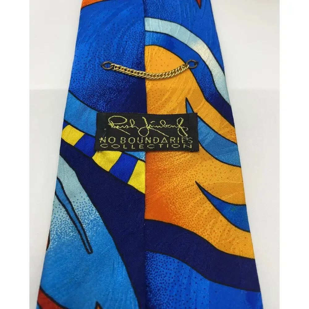 Rush Limbaugh No Boundaries Multicolor Silk Tie, Blue Orange Yellow Psychedelic